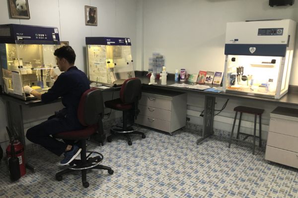 Hombre trabajando en las Cabinas PCR