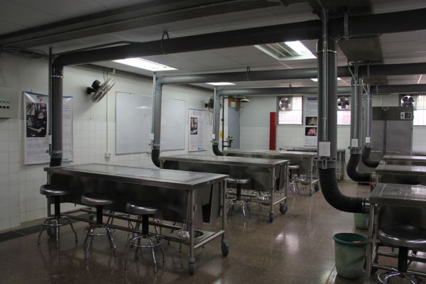 Mesas de trabajo en el laboratorio de Anatomía